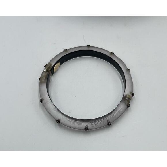 Alexis Bittar Neo Bohemian' Brown Gray Lucite & Crystal Hinge Cuff Bracelet - Picture 16 of 16